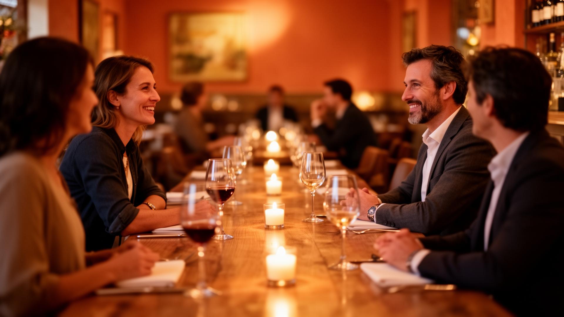 Propriétaires de restaurants réunis autour d'une grande table conviviale