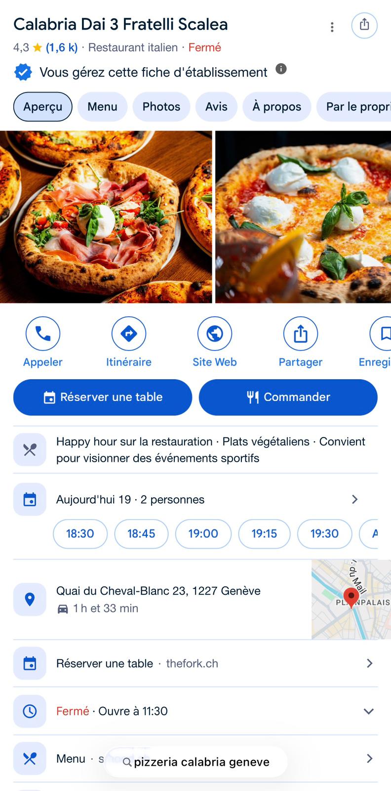 Fiche Google du restaurant