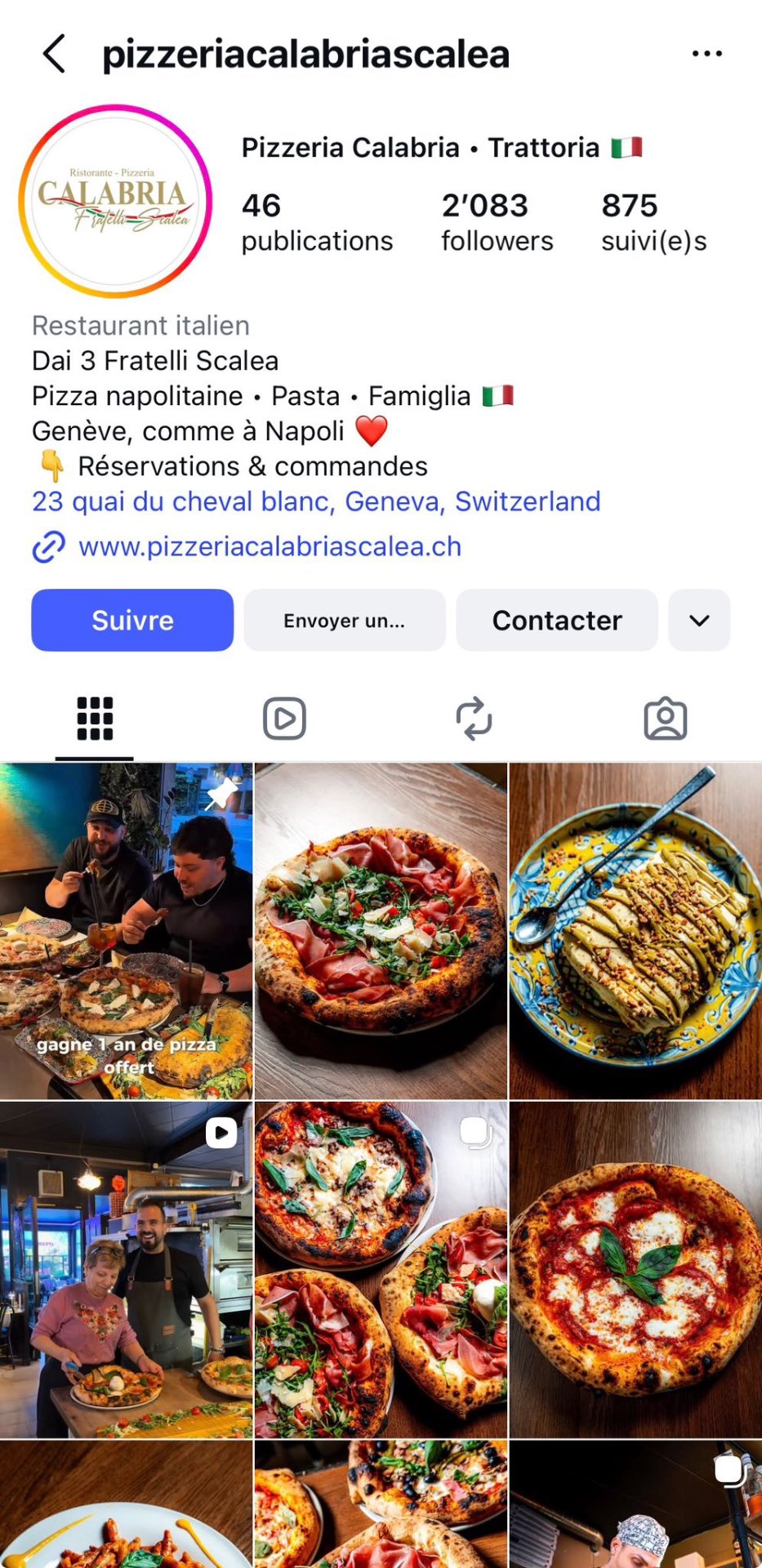 Profil Instagram du restaurant