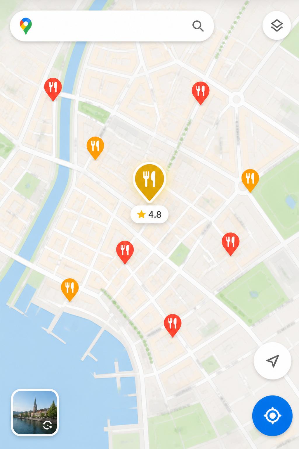 Carte Google Maps mettant en avant un restaurant dans une ville suisse — visibilité locale