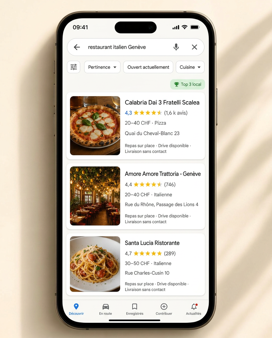 Fiche Google d'un restaurant — note, avis et photos qui rassurent